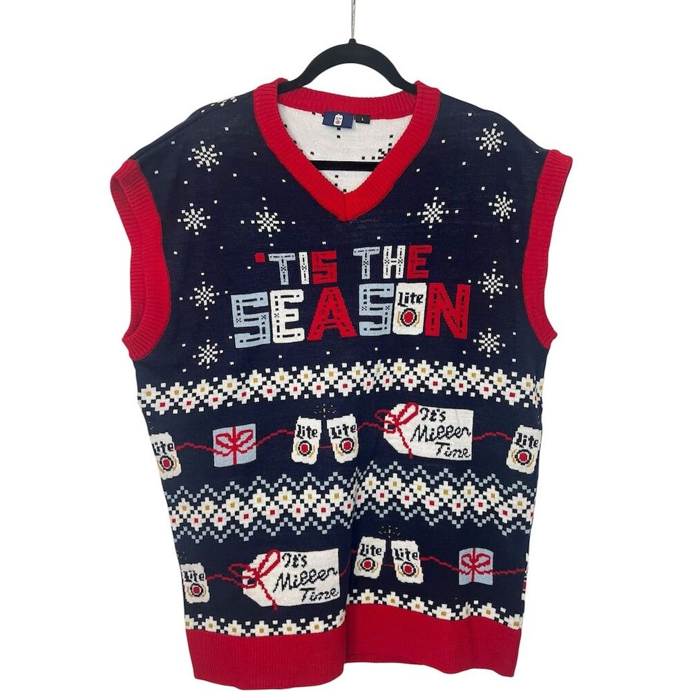 UGLY XMAS SWEATER VEST Miller Lite Ugly Christmas Sweater Vest‎ Mens Size Large